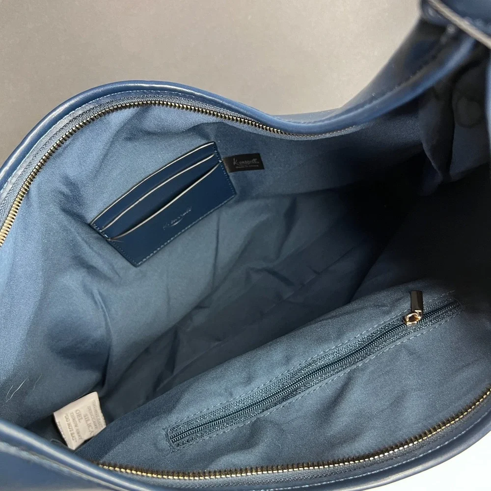 K Carroll Brit Hobo Shoulder Bag Navy Blue Faux Leather Zipper Pocket NWT
